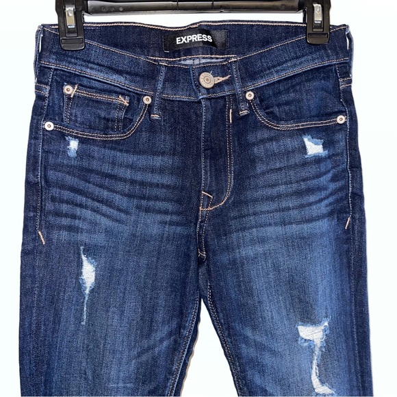 Express Dark Wash Ripped Mid Rise Legging - Picture 3 of 7